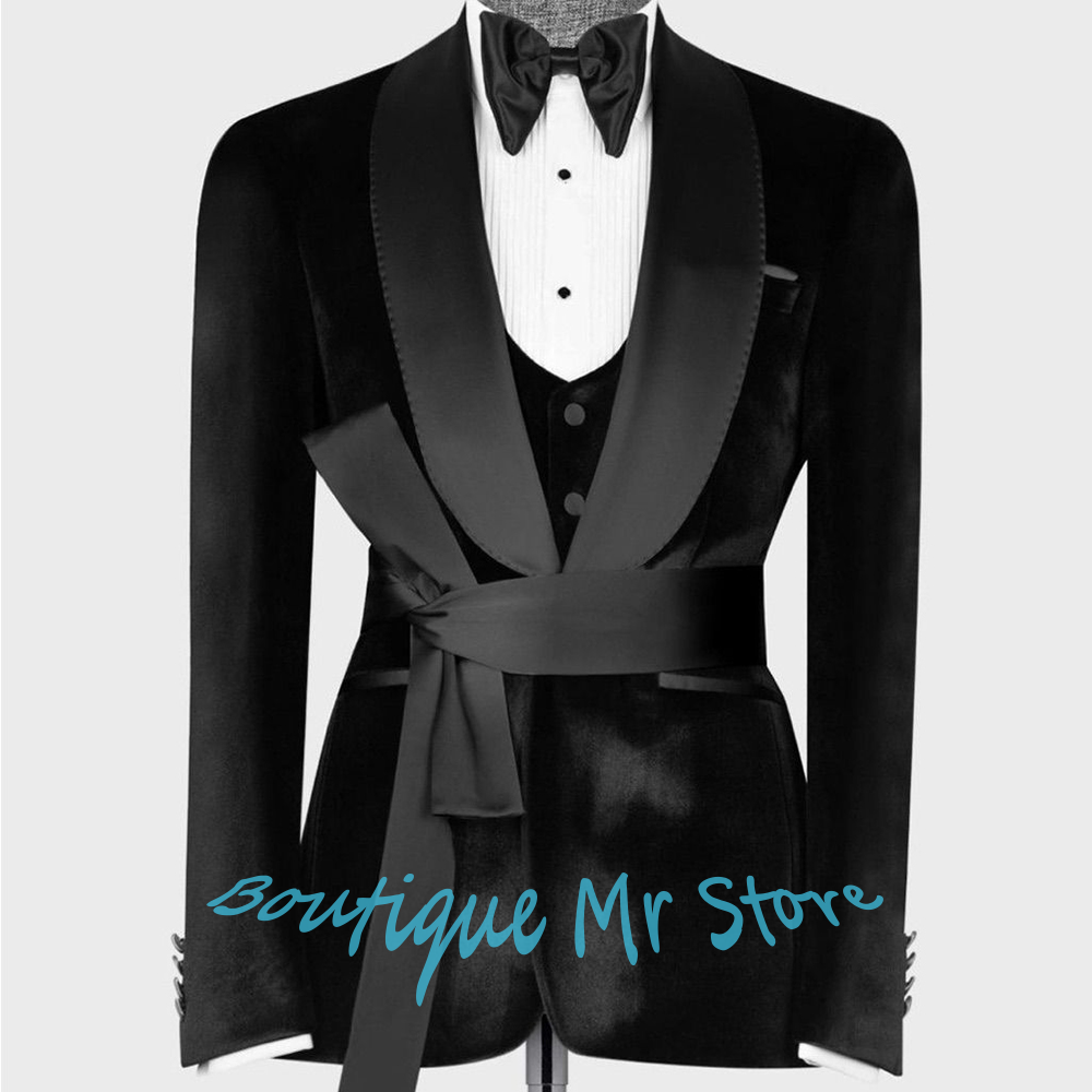 Men'S Formal Attire - Men's Black Velvet Tuxedo Suit Three