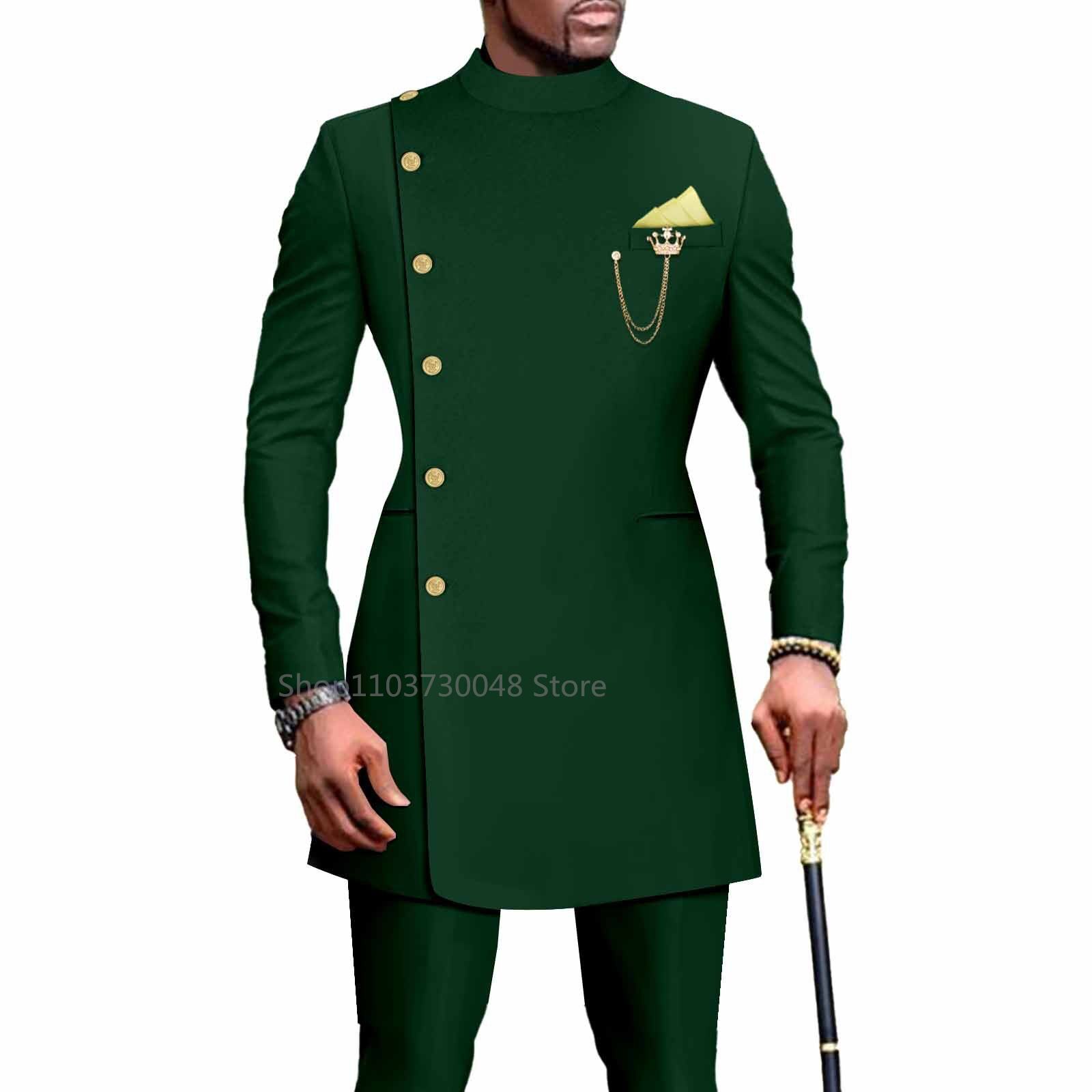 Wool Suit Jacket - African Design Slim Fit 2 Piece