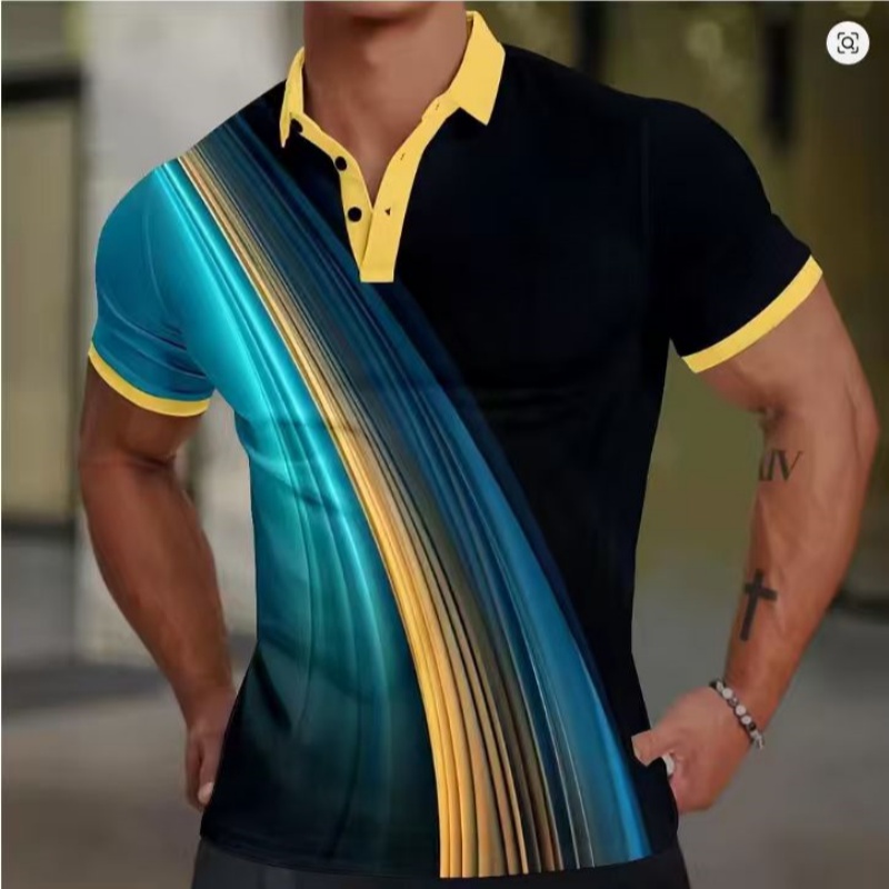 Men Formal Wear Top - 2025 Men's Geometric Golf Shirt Short