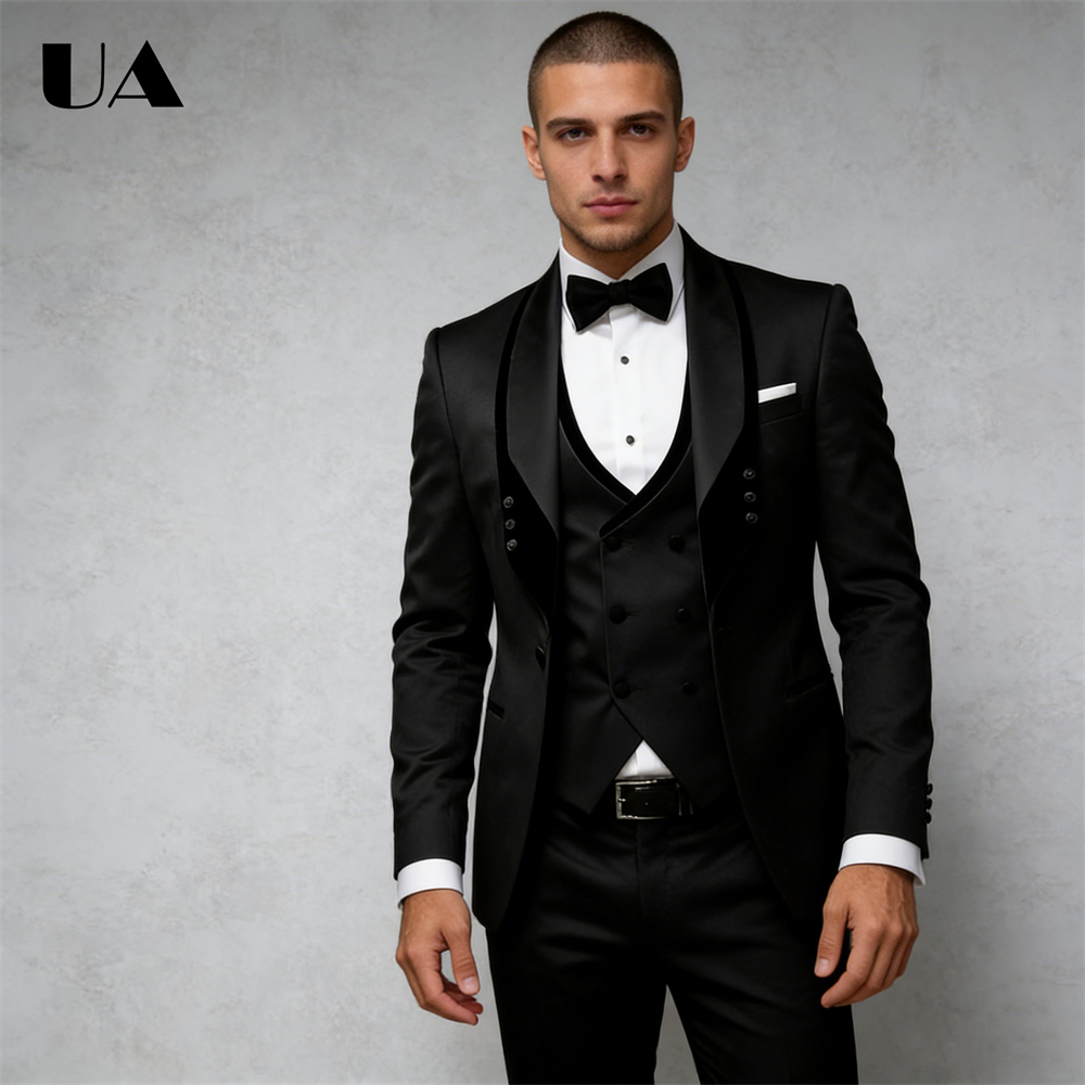 Men'S Formal Attire - Fashionable Black Suit Set, Men's 3-Piece