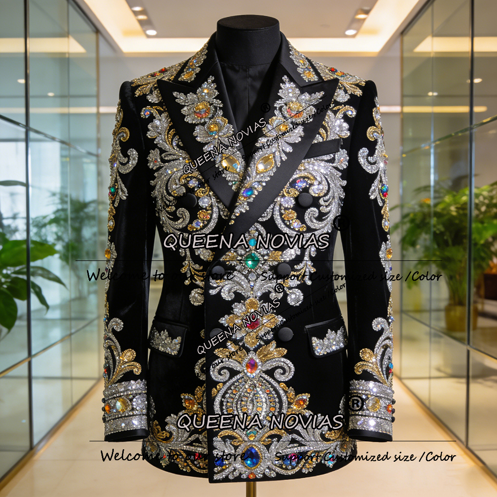 Men'S Formal Attire - Exquisite Diamond Crystals Groom Party Tuxedos