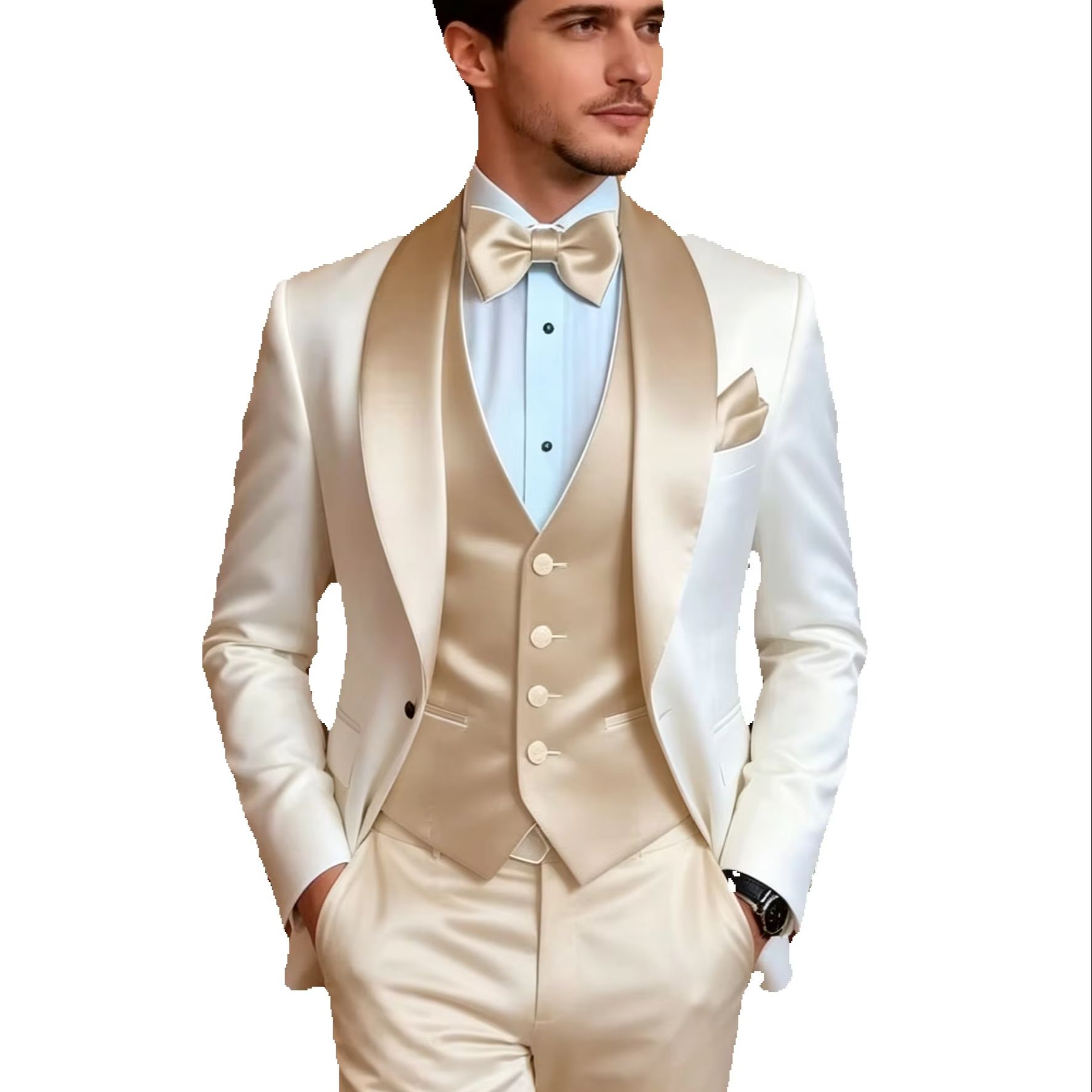 Men'S Formal Attire - Elegant Khaki Tuxedo Suit for Men
