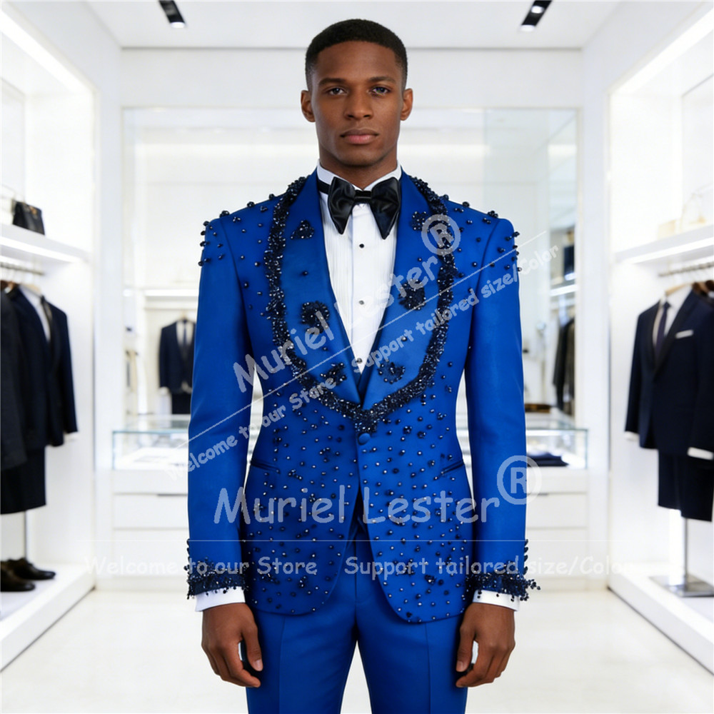 Men'S Formal Attire - Luxury Pearls Beaded Suit Attire For