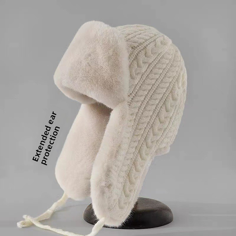 Windsor Knot Tie - Women's Knit Hat with Extended Ear