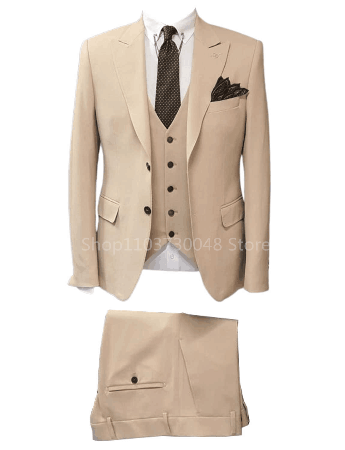Wool Suit Jacket - Formal Khaki Men Wedding Suits Groom