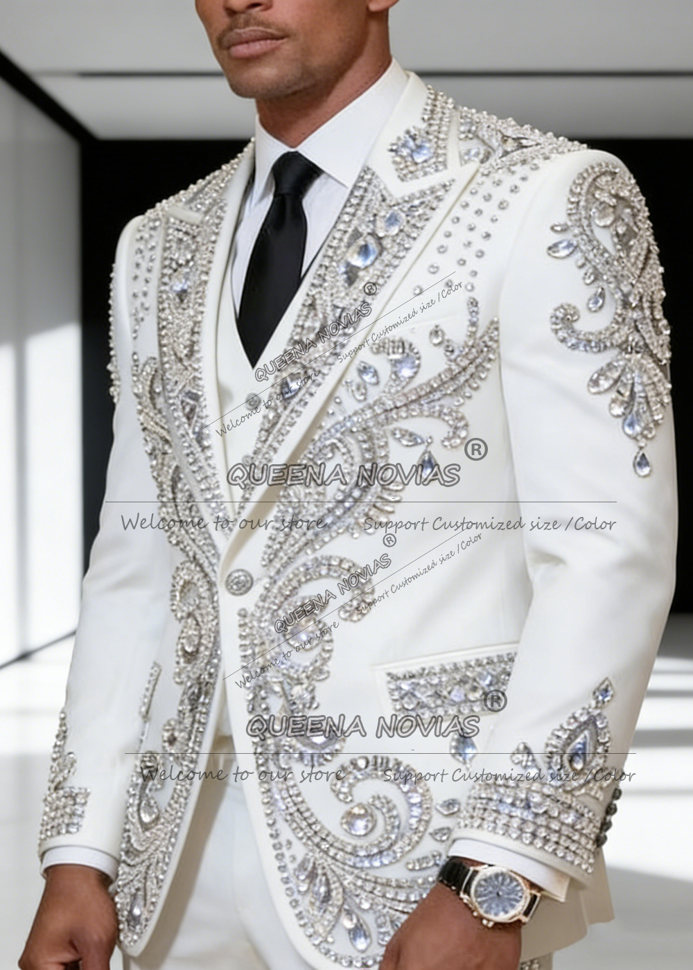 Men'S Formal Attire - Exclusive Sliver Diamond Beaded Suits Men