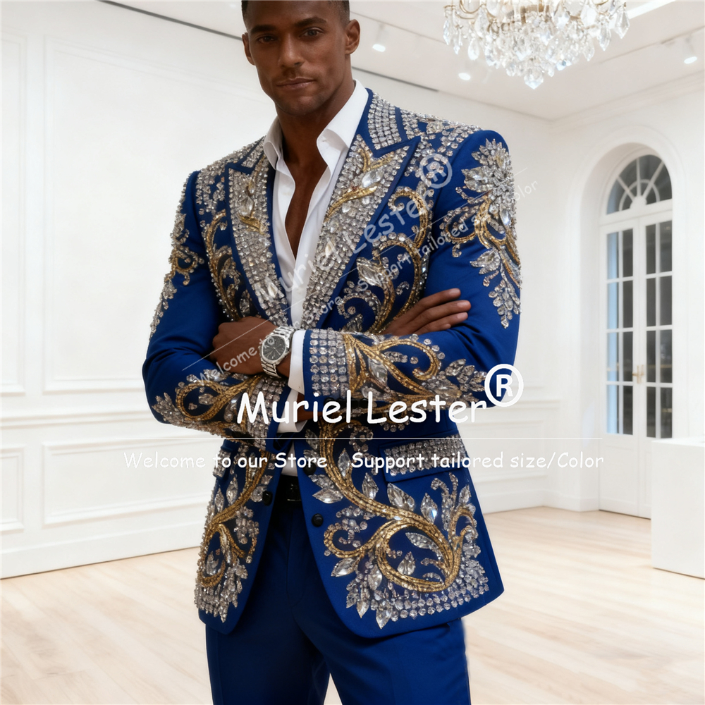 Men'S Formal Attire - Diamond Beaded Stones Suit For Men