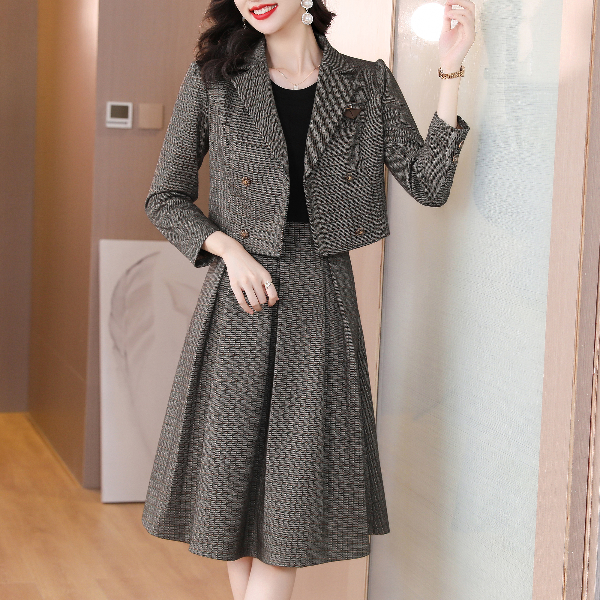 Wool Suit Jacket - 2024 Autumn Female Two Piece Woolen