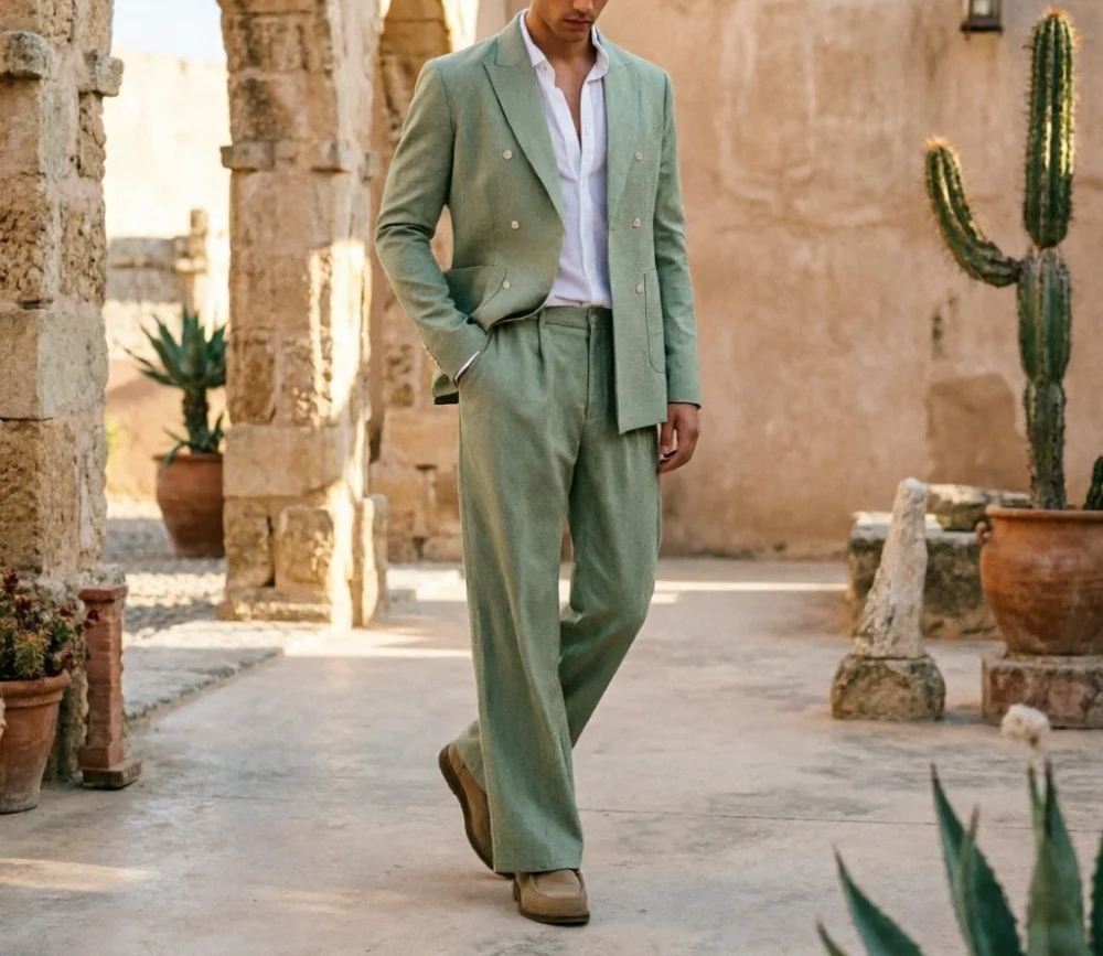 Sage Green Linen Men Suits Rel - Men'S Relaxed Formal Wear 리뷰 및 가격