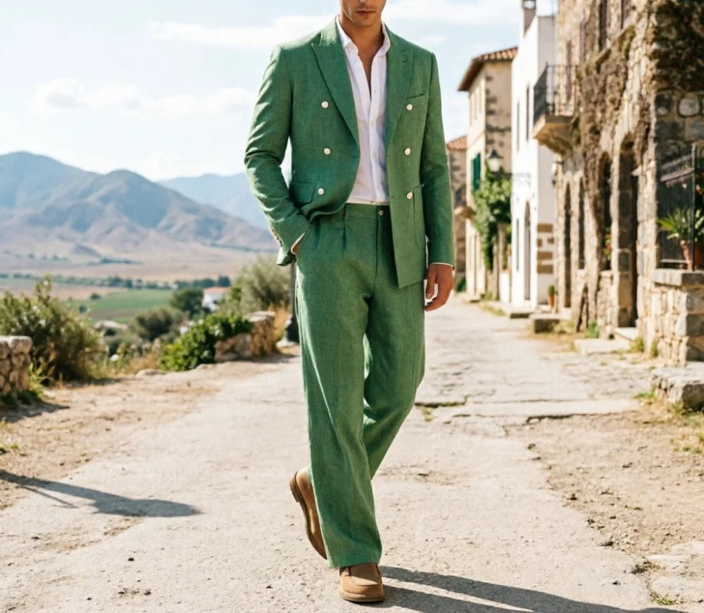 Sage Green Linen Men Suits Rel - Men'S Relaxed Formal Wear 리뷰 및 가격