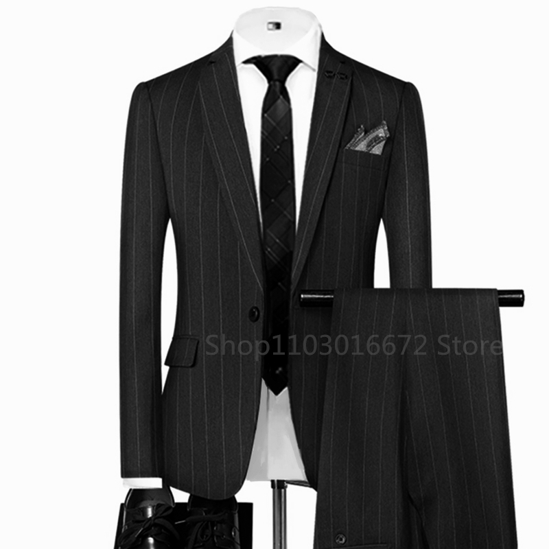 Grey/Black Striped Mens Suits  - Wool Suit Jacket 리뷰 및 가격