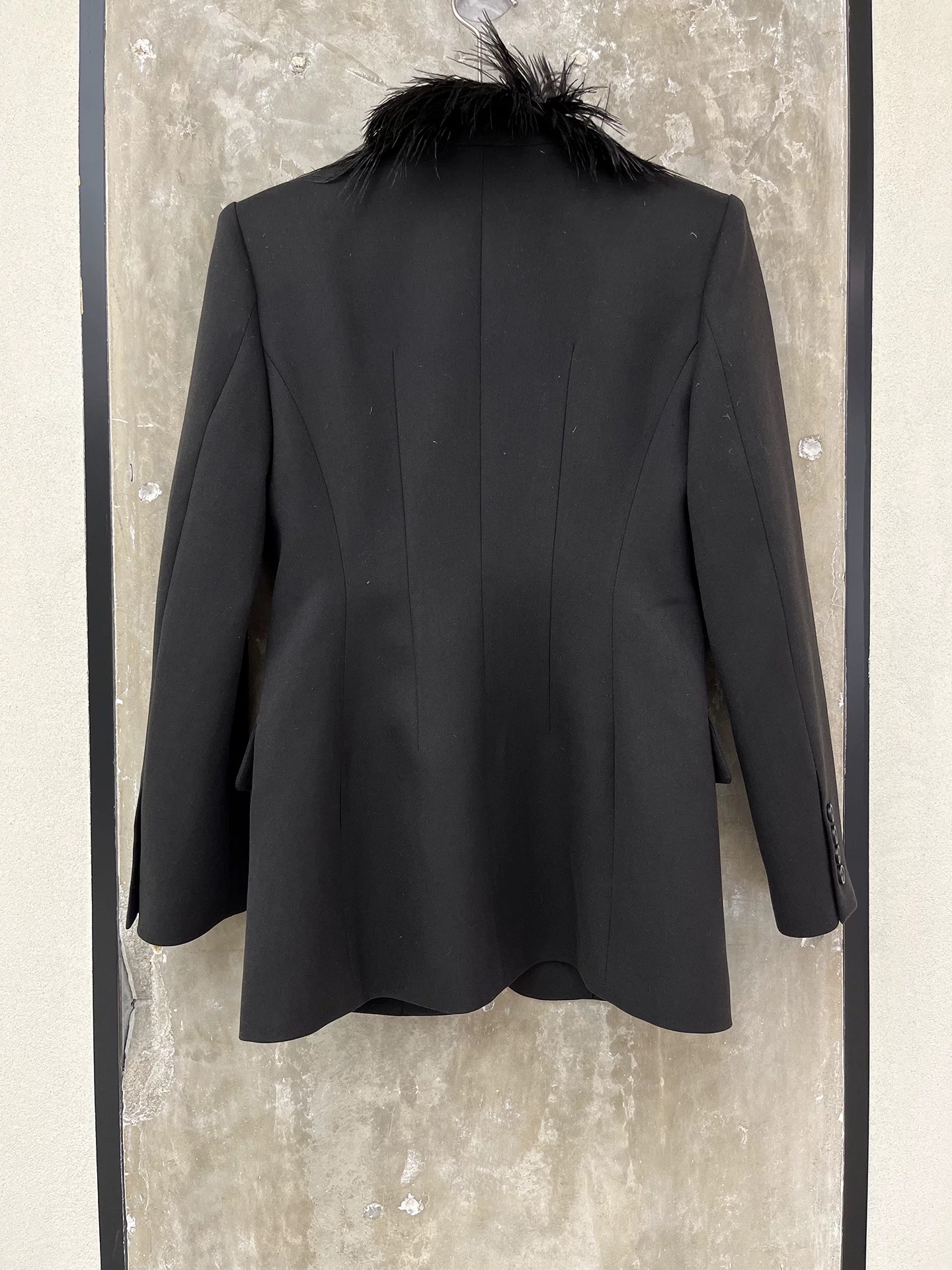 Ostrich fur collar suit jacket - Wool Suit Jacket 리뷰 및 가격
