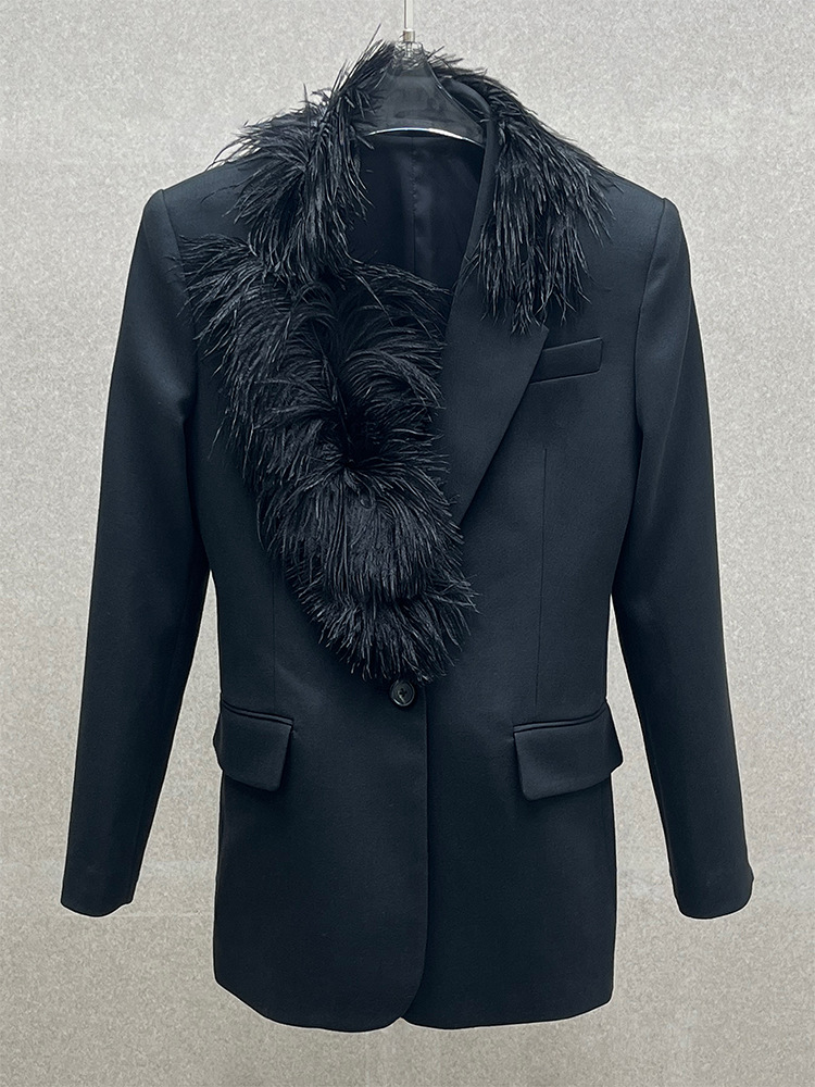 Ostrich fur collar suit jacket - Wool Suit Jacket 리뷰 및 가격
