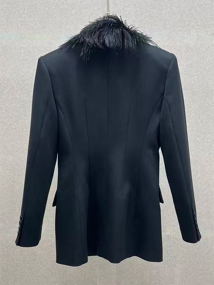 Ostrich fur collar suit jacket - Wool Suit Jacket 리뷰 및 가격