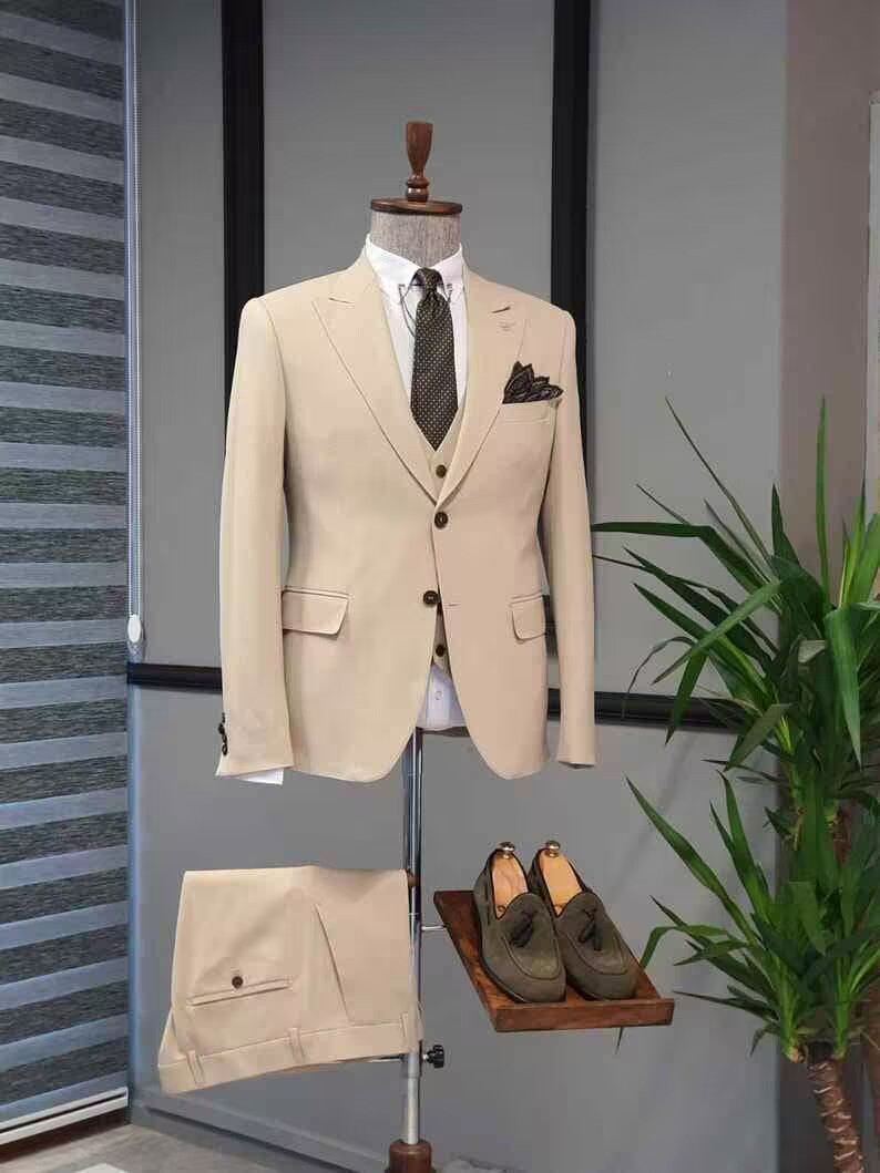 Formal Khaki Men Wedding Suits - Wool Suit Jacket 리뷰 및 가격