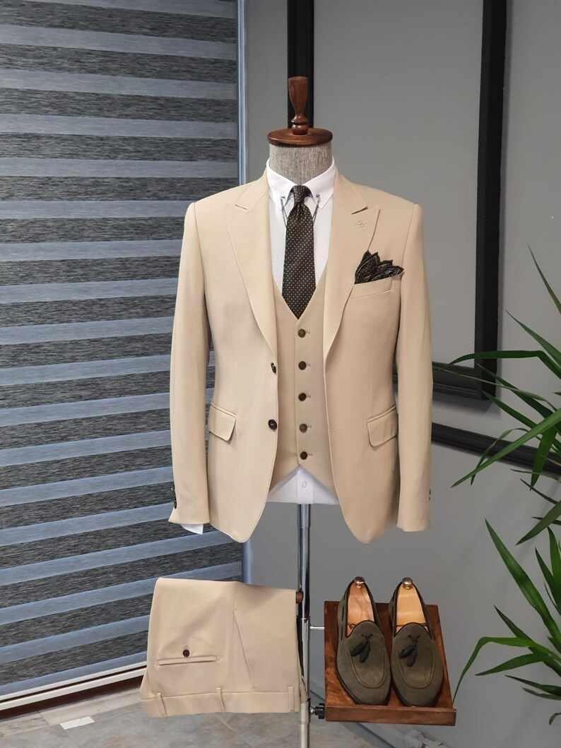 Formal Khaki Men Wedding Suits - Wool Suit Jacket 리뷰 및 가격