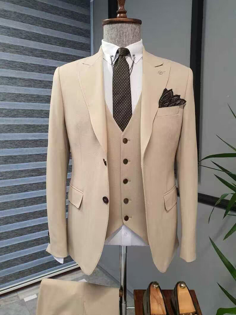 Formal Khaki Men Wedding Suits - Wool Suit Jacket 리뷰 및 가격