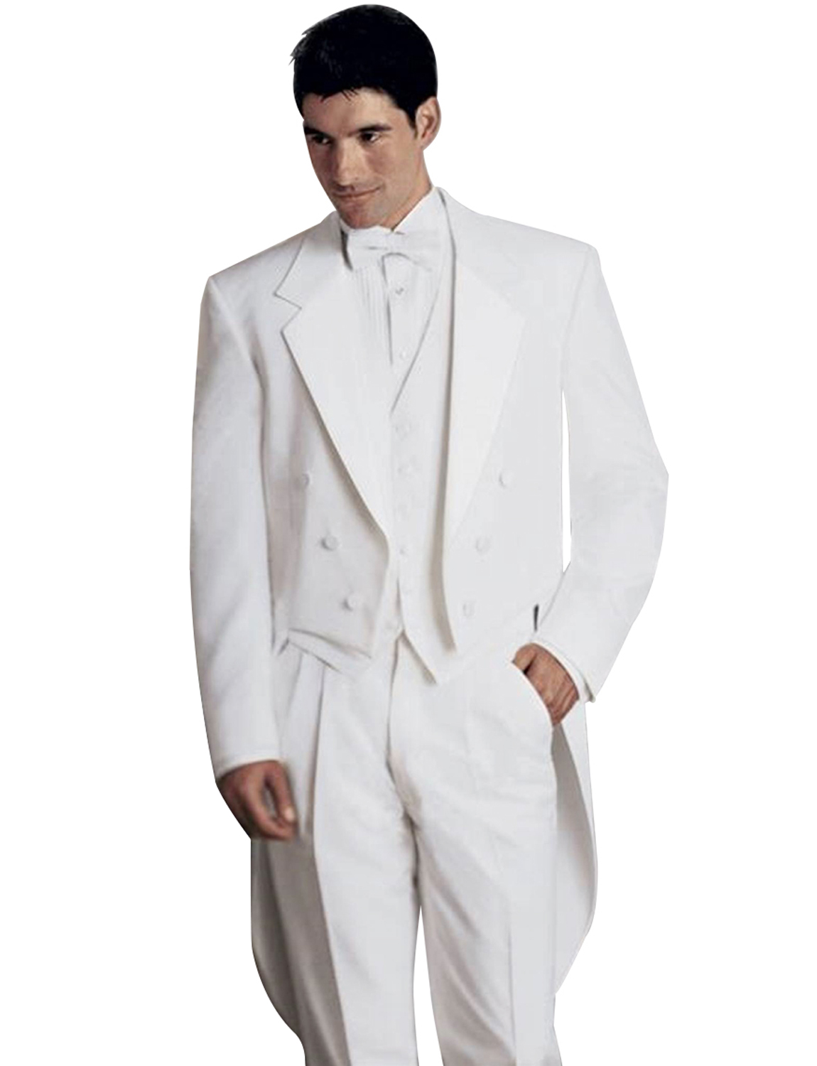White Men's 3 Pieces Tailcoat  - Wool Suit Jacket 리뷰 및 가격