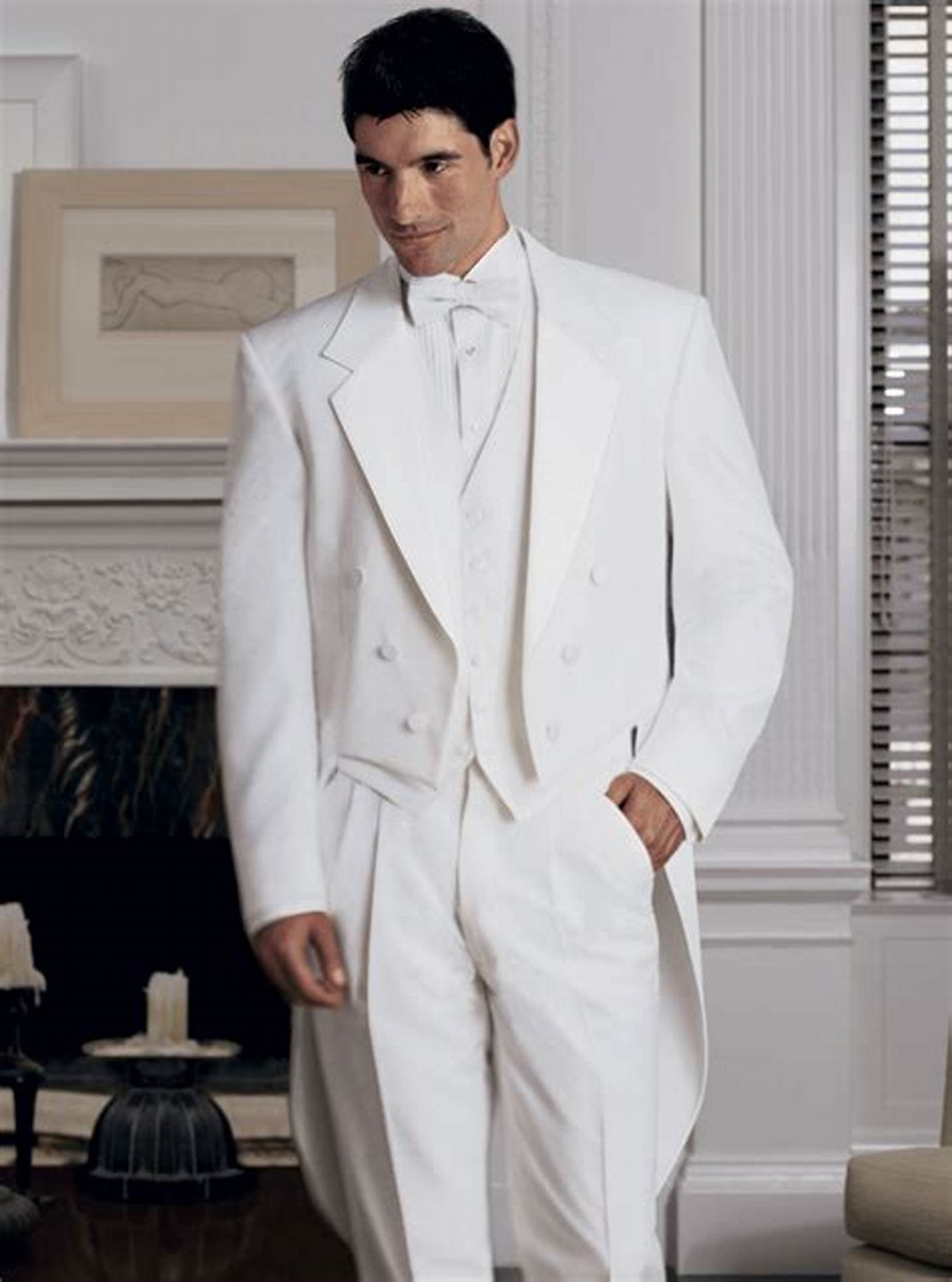 White Men's 3 Pieces Tailcoat  - Wool Suit Jacket 리뷰 및 가격