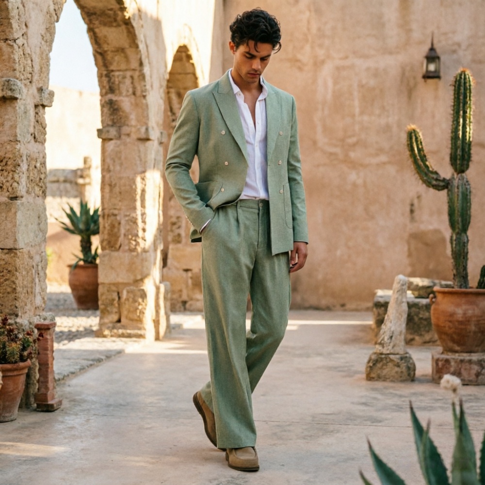 Sage Green Linen Men Suits Rel - Men'S Relaxed Formal Wear 리뷰 및 가격