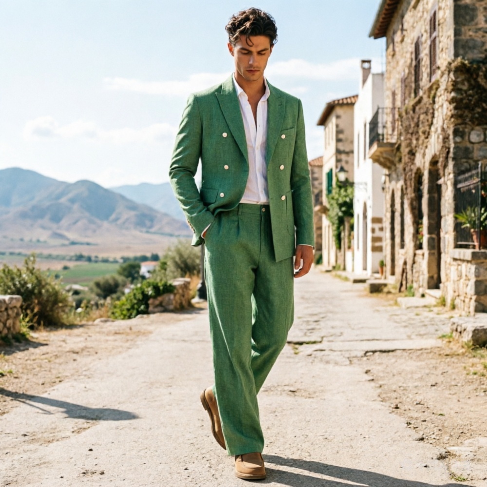 Sage Green Linen Men Suits Rel - Men'S Relaxed Formal Wear 리뷰 및 가격